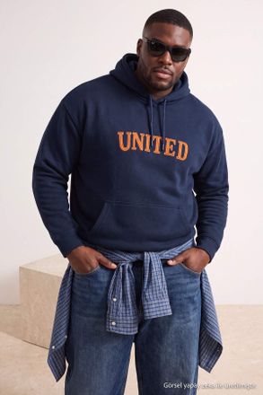 Trendyol MAN Unisex Donkerblauw Slogan Lang Oversized Grote maten Sweatshirts