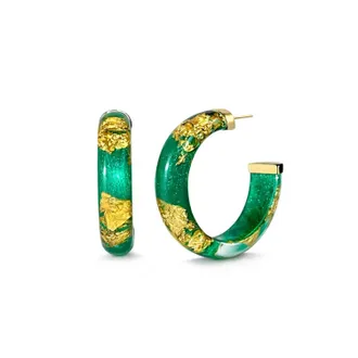 Gold & Honey Womens Small Lucite Hoop Earrings In Emerald Gold Leaf