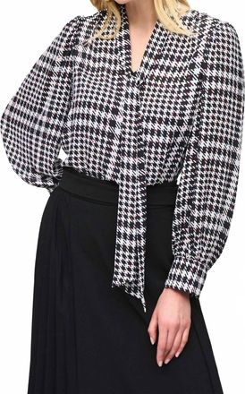 Joseph Ribkoff V Neck Full Sleeve With Neck Tie Blouse In Vanilla Multi