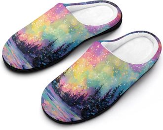 Generic Colorful Auroras Borealis Snowy Mens Slippers House Slipper Anti-skid Sole Indoor Shoes Outdoor Comfort Cotton