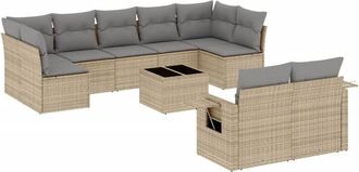 vidaXL Juego De Sof&aacute;s Jard&iacute;n Con Cojines Beige 10 Pzas Rat&aacute;n Sint&eacute;tico Vidaxl