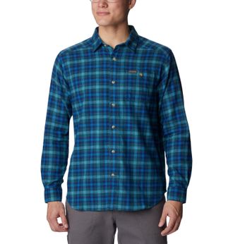 Columbia Mens Cornell Woods Flannel Long Sleeve Shirt, Bright Indigo Tartan Ombre, Small