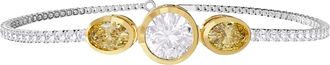 Diamond2Deal 14k Two-tone Gold 4 Ct Round & Oval Cut White & Yellow Lab Grown Diamond Bangle Bracelet 7 VVS-VS, E-F