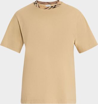 Burberry Mens Check-Trim Crewneck T-Shirt