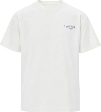 Flaneur Ribbed Crewneck - Heren - T-shirts - Wit - M - Katoen - Tops