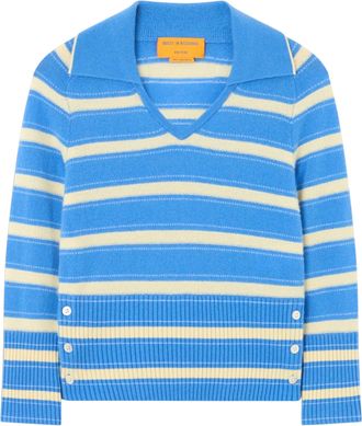 Guest In Residence Fitted Knit Polo Top with Horizontal Stripes