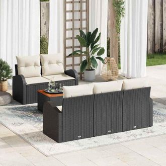 vidaXL Conjunto De Sof&aacute; De Jard&iacute;n 6 Pcs Negro Polirat&aacute;n Vidaxl
