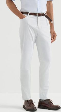 Brunello Cucinelli Garment-dyed comfort lightweight denim traditional fit five-pocket trousers in Snow at Nordstrom, Size 42