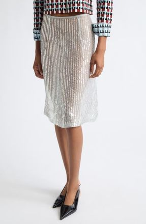 Zankov Isabella Sequin Stripe Silk Skirt in Oyster at Nordstrom, Size Medium