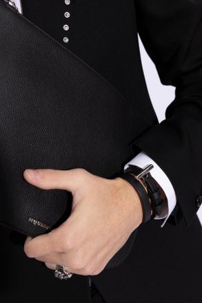 Alexander McQueen Leather Bracelet, Mens, Black