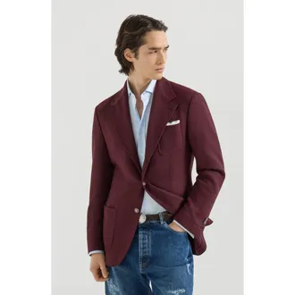 Brunello Cucinelli Cashmere Panama deconstructed blazer with patch pockets and metal buttons in Burgundy at Nordstrom, Size 52