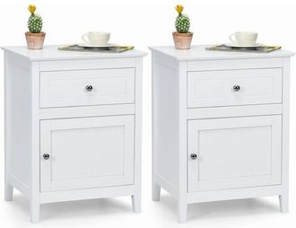 Costway Costway Set De 2 Mesita De Noche Moderna, Mesita Con 2 Niveles Y Superficie Espaciosa, Mesita A La Moda Con Caj&oacute;n Extra&iacute;ble Y Armario Amplio, Mueble D