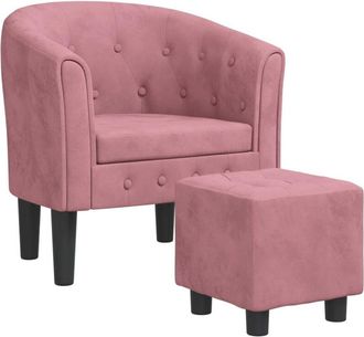 vidaXL Sillón con taburete terciopelo rosa Vidaxl