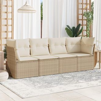 vidaXL Juego De Sof&aacute;s Jard&iacute;n Con Cojines 4 Pzas Rat&aacute;n Sint&eacute;tico Beige Vidaxl
