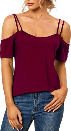 Generic Womens Summer Cold Shoulder Top - Low Back Design, Short Sleeve V-Neck, Sexy Casual Blouse for Summer Gatherings(Red, XXL)