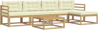 vidaXL Conjunto De Sof&aacute;s De Exterior 6 Uds. Blanco Y Crema Poli&eacute;ster Vidaxl