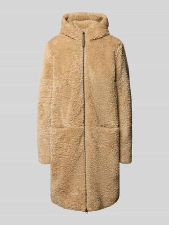 Camel Active Mantel aus Teddyfell mit Kapuze und Zweiwege-Rei&szlig;verschluss in Beige, Gr&ouml;&szlig;e 34