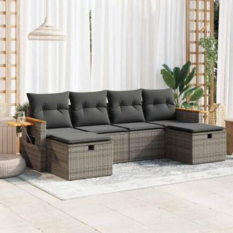 vidaXL Set De Muebles De Jard&iacute;n 6 Pzas Y Cojines Rat&aacute;n Sint&eacute;tico Gris Vidaxl