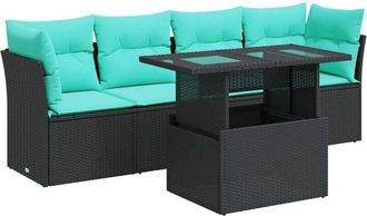 vidaXL Set Sof&aacute;s Jard&iacute;n Y Cojines 5 Pzas Rat&aacute;n Sint&eacute;tico Acacia Negro Vidaxl