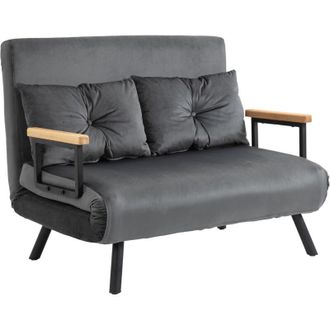 HOMCOM Homcom - Sof&aacute; Cama De 2 Plazas Sof&aacute; Cama Plegable Con Respaldo Ajustable De 5 Niveles Y 2 Almohadas Acolchadas Para Oficina Dormitorio 102x73x81 Cm Gr