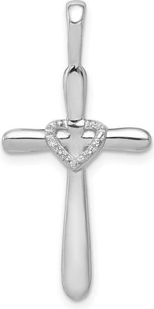 Diamond2Deal 14k White Gold 1/10 carat Diamond Cross with Heart Pendant