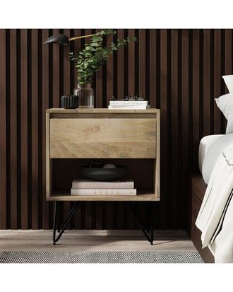 Simpli Home Hunter Solid Mango Wood 20In Modern Industrial Nightstand