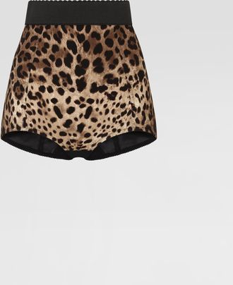 Dolce & Gabbana High-waisted Charmeuse Panties With Leopard Print - Woman Pants And Shorts Animal Print Silk 36