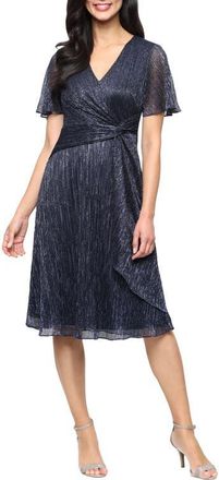 S.L. Fashions Knot Front Metallic Cocktail Dress in Navy at Nordstrom, Size 12
