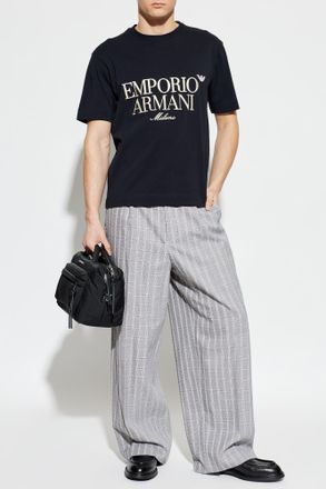 Emporio Armani T-shirt With Embroidered Logo, Mens, Navy Blue