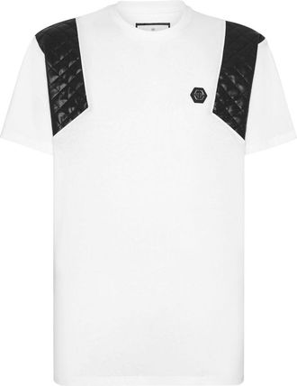 Philipp Plein quilted-panel detail T-shirt - men - Cotton - L - White
