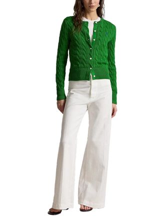 Ralph Lauren Cable-Knit Crewneck Cardigan - Green