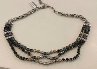 Mariana Antiqued Silver Extra Fancy Three Strand Crystal Necklace In Elegant Black And Gray