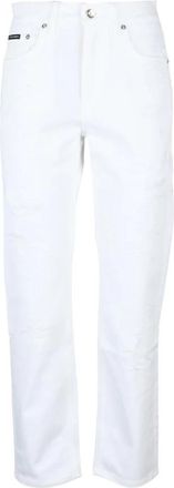 Dolce & Gabbana High Waist Jeans met Ritssluiting - Dames - Regular Fit Jeans - Wit - S - Katoen - Jeans