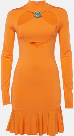 Roberto Cavalli Orange Jersey Knit Ruffled Hem Mini Dress