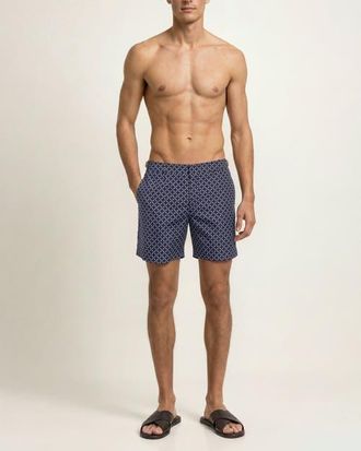 Orlebar Brown Bulldog Mid-Length Jacquard Printed Swim Shorts in Night Iris/white Sand at Nordstrom, Size 34
