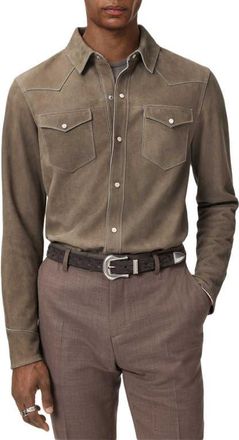 John Varvatos Sage Suede Shirt Jacket in Haze Grey at Nordstrom, Size 56
