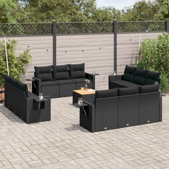 vidaXL Set De Sof&aacute;s De Jard&iacute;n Y Cojines 13 Pzas Rat&aacute;n Sint&eacute;tico Negro Vidaxl