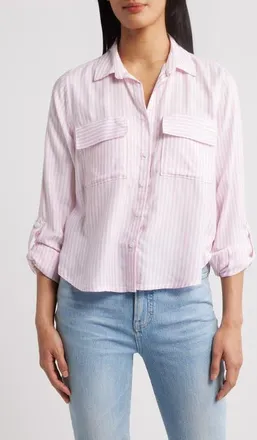 Beach Lunch Lounge Fallon Crop Button-Up Shirt in Dreamy Pink at Nordstrom, Size X-Large