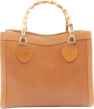 Gucci Brown Calfskin Bamboo Tote (Authentic Pre-Loved)