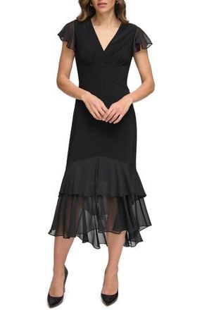 Tommy Hilfiger Mixed Media High-Low Dress in Black at Nordstrom Rack, Size 8