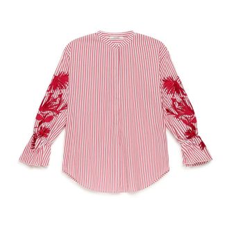Maliparmi Blouses, female, Red, Size: XS Striped Fleur Shirt