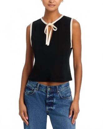 Frame Denim Keyhole Tie Tank Top In Black Multi