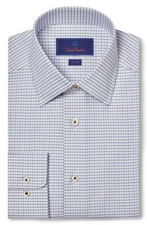 David Donahue Trim Fit Check Cotton Dress Shirt in Navy/Chocolate at Nordstrom Rack, Size 14.5 - 32/33