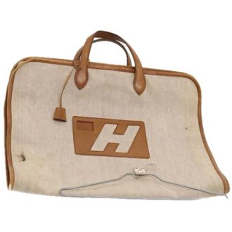 Herm&egrave;s Pre-owned Canvas travel-bags - Dames - Pre-owned - Beige - Maat: ONE Size Leer