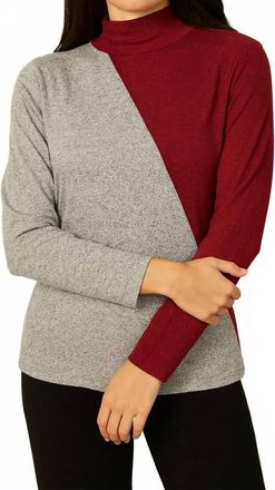 French Kyss Color Block Turtleneck Sweater In Wine/tin