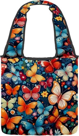 Generic Colorful Butterflies Reversible Canvas Shoulder Tote - Double-Sided Print, 12oz Cotton, 27cm Drop, Fold-Flat Bag for Travel, Shopping, Street Outings