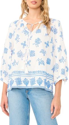 Vince Camuto Tie Neck Peasant Top in Ultra White at Nordstrom, Size X-Large P