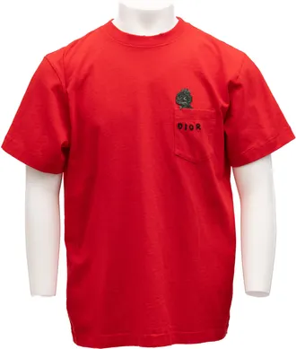 Dior Red Cotton T-Shirts Crew Mens Neck