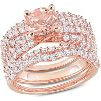 Delmar Set of 3 Morganite & Lab Created White Sapphire Stackable Rings in Pink at Nordstrom Rack, Size 8