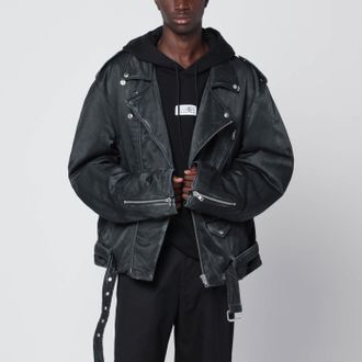 Maison Margiela Black washed-effect biker jacket